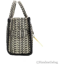 Marc Jacobs The Monogram Beige Mini Tote Woven Jacquard Canvas Crossbody Handbag