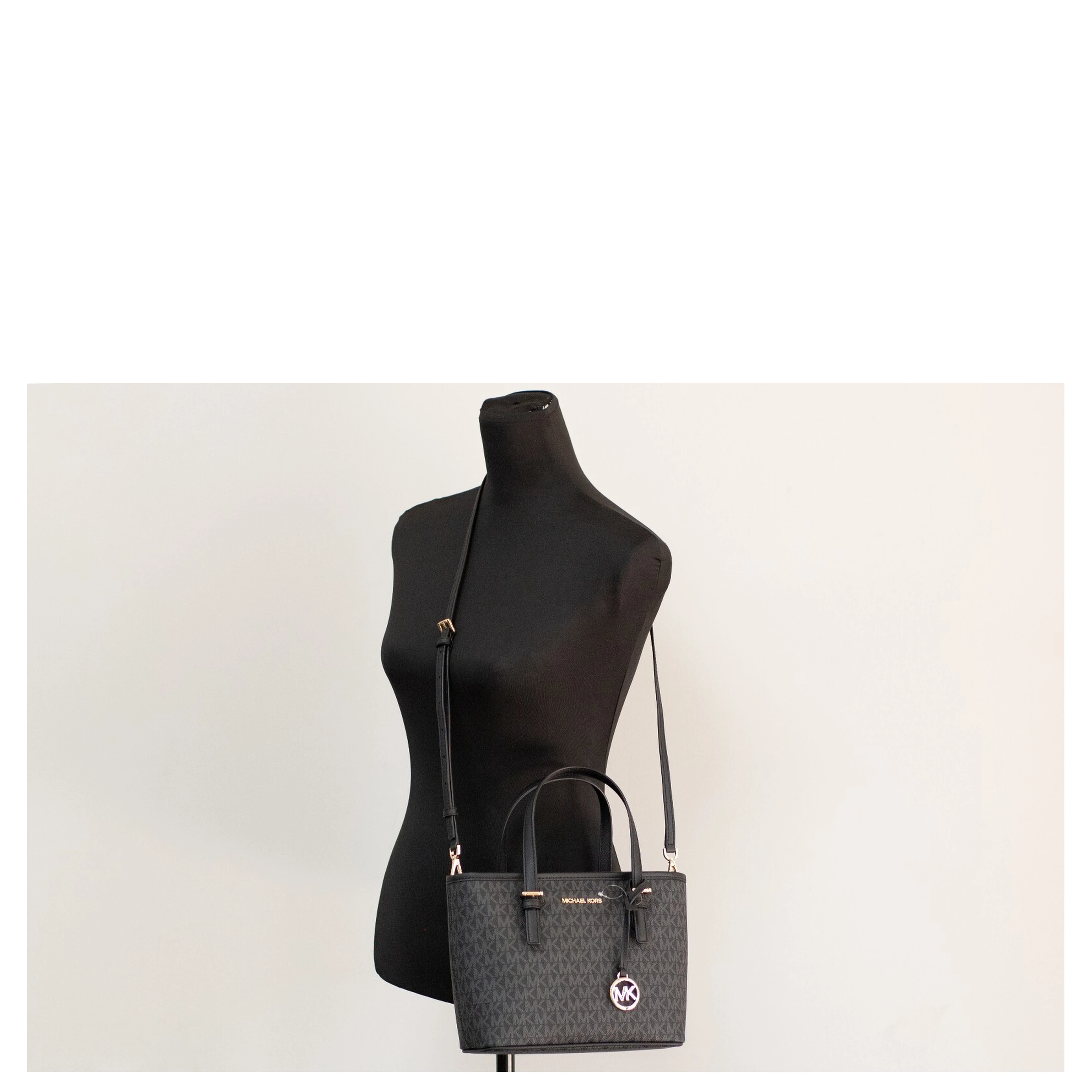 Michael Kors XS Carry All Jet Set Travel Womens Tote (BLACK SIG/GOLD)