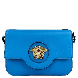 Versace La Medusa Blue Leather Shoulder Crossbody Bag Purse
