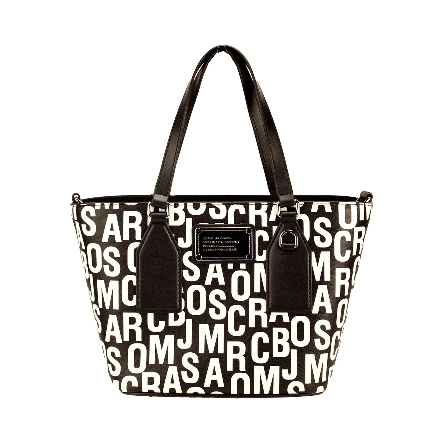 Marc Jacobs Small Black White Monogram Print Saffiano Leather Tote Crossbody Bag