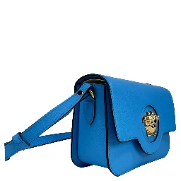 Versace La Medusa Blue Leather Shoulder Crossbody Bag Purse