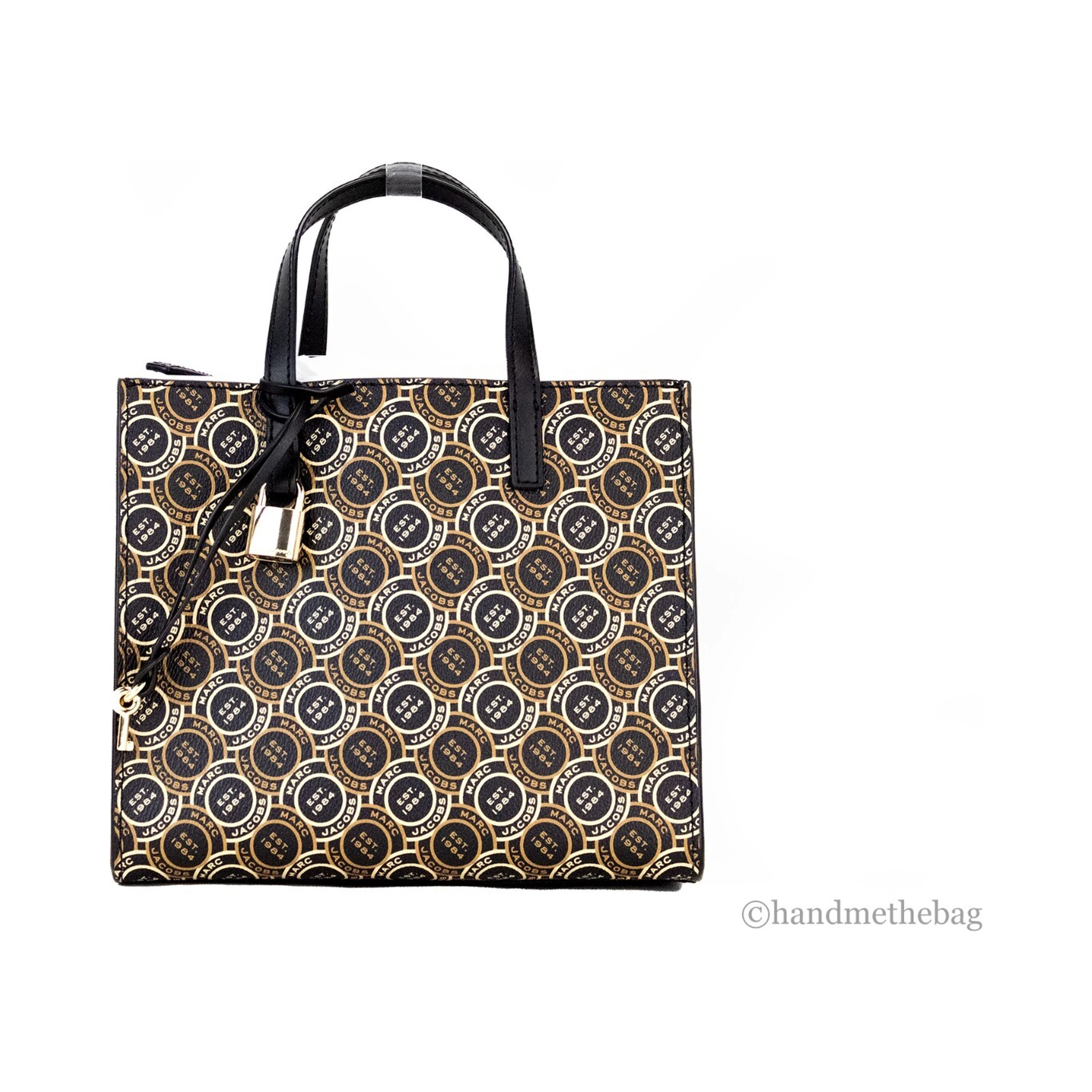 Marc Jacobs Mini Grind Signet Printed Leather Crossbody Tote Handbag Purse