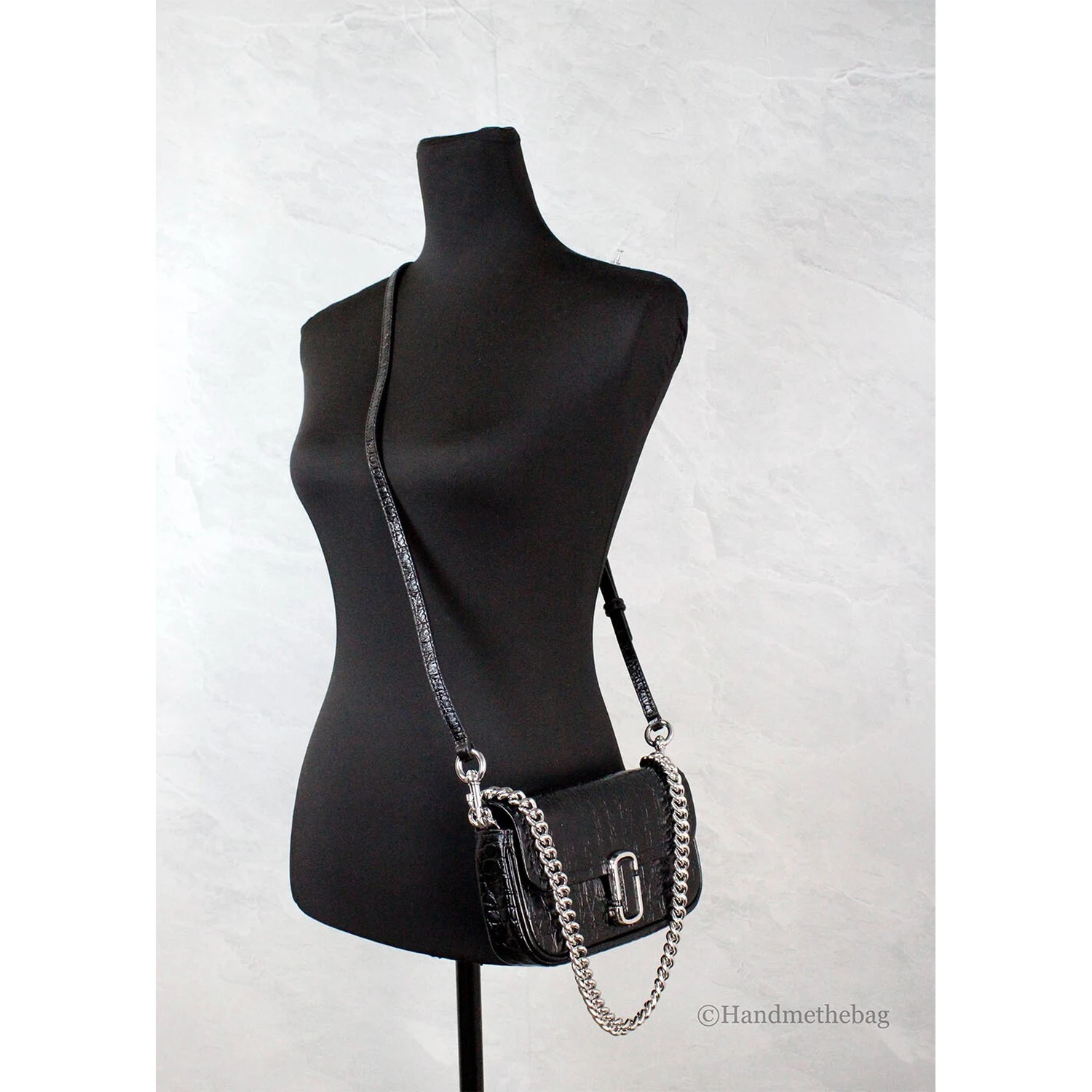Marc Jacobs The Mini Shoulder Bag Black Embossed Leather Crossbody Bag