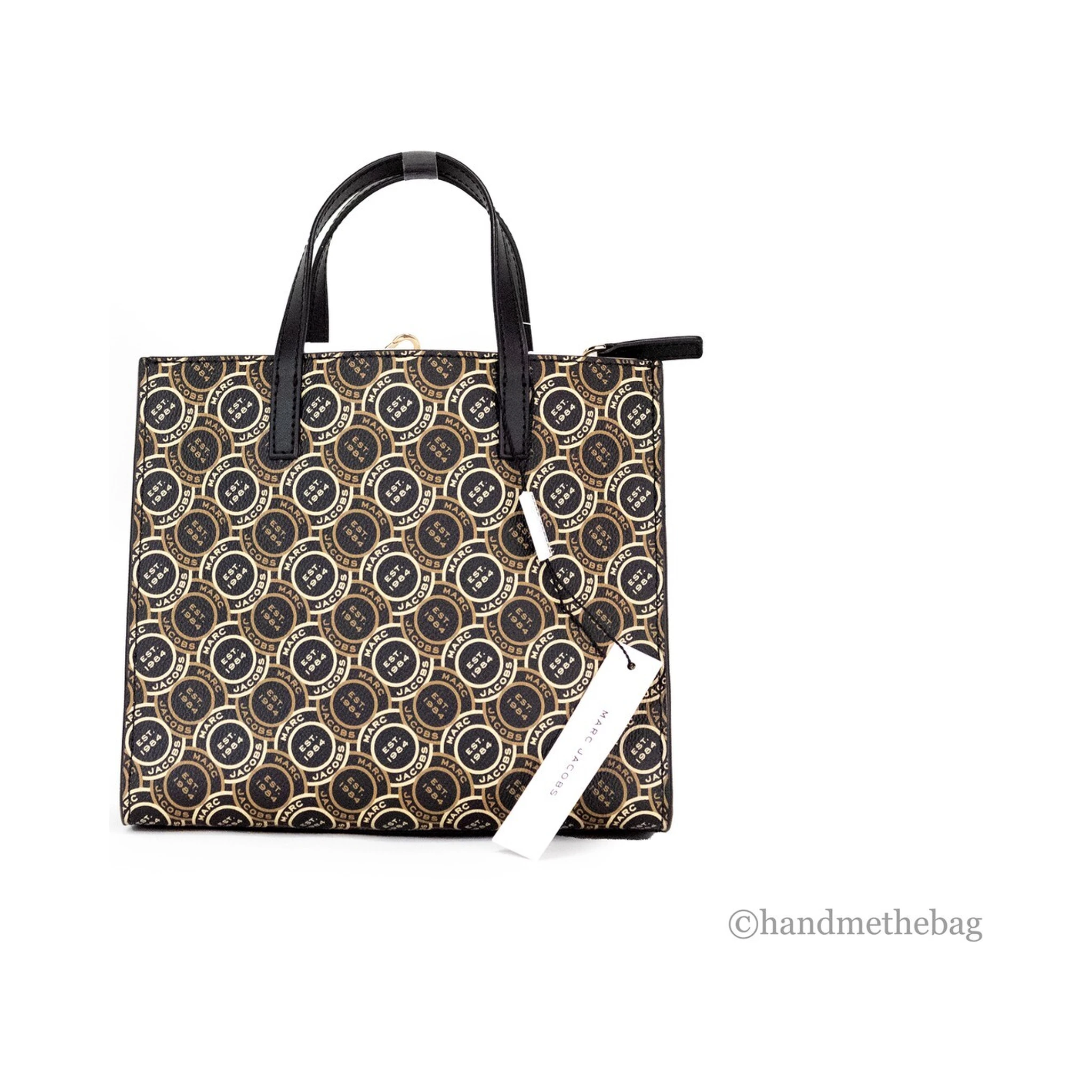 Marc Jacobs Mini Grind Signet Printed Leather Crossbody Tote Handbag Purse