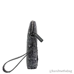 MCM Veritas Medium Dark Grey Denim Monogram Logo Canvas Clutch Pouch Handbag