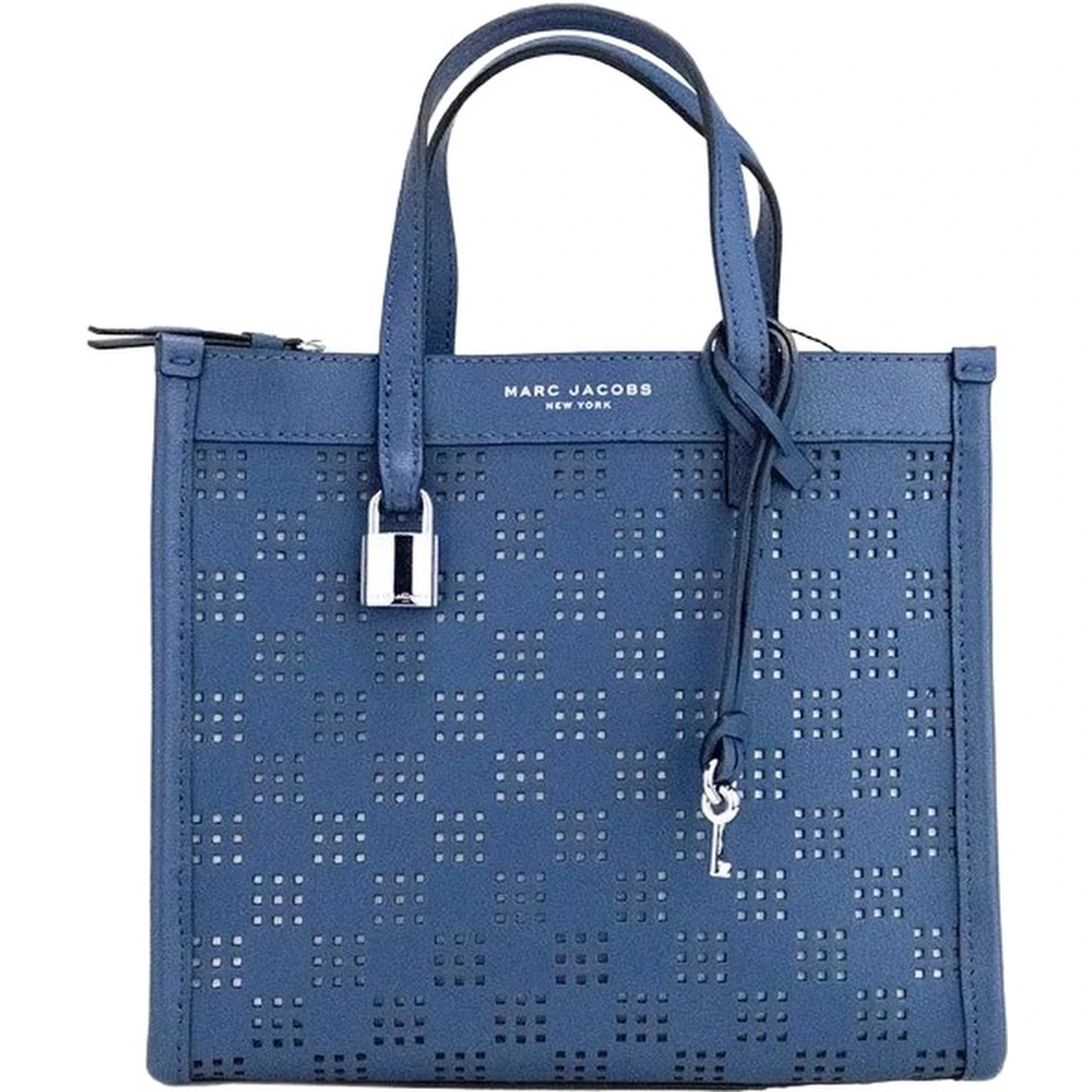 Marc Jacobs Mini Grind Blue Sea Perforated Leather Crossbody Tote Bag Purse