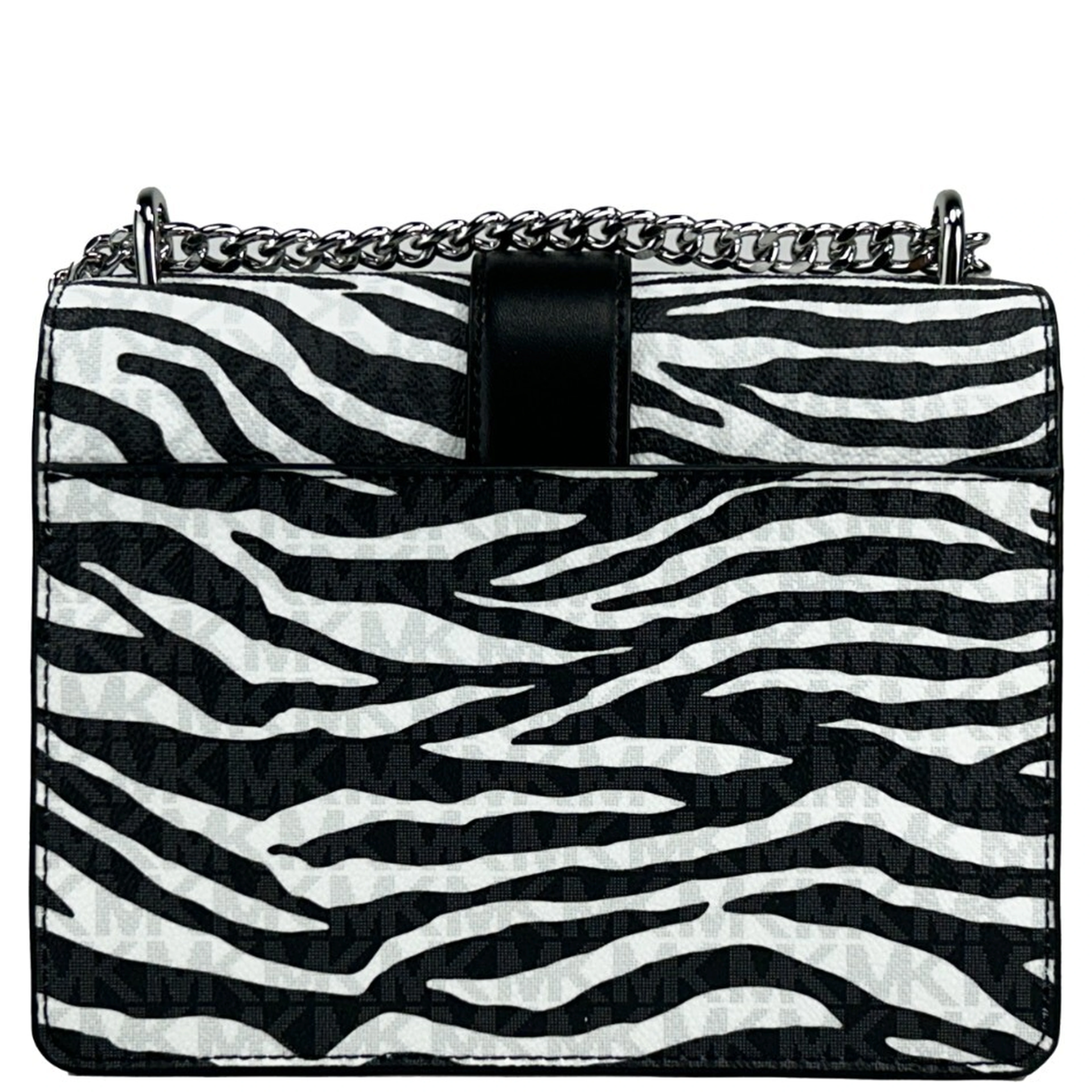 Michael Kors Greenwich Small Print Logo Crossbody Tote Chain Bag Black/White $498