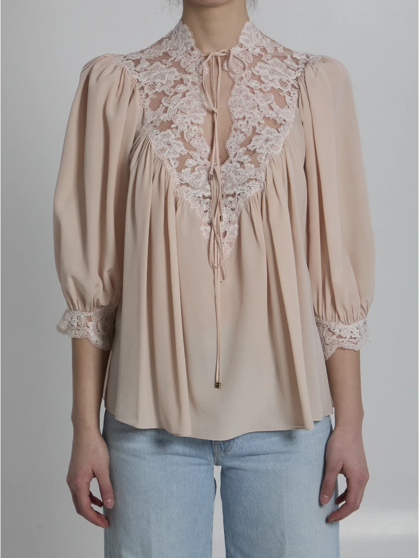 Silk blouse with lace details