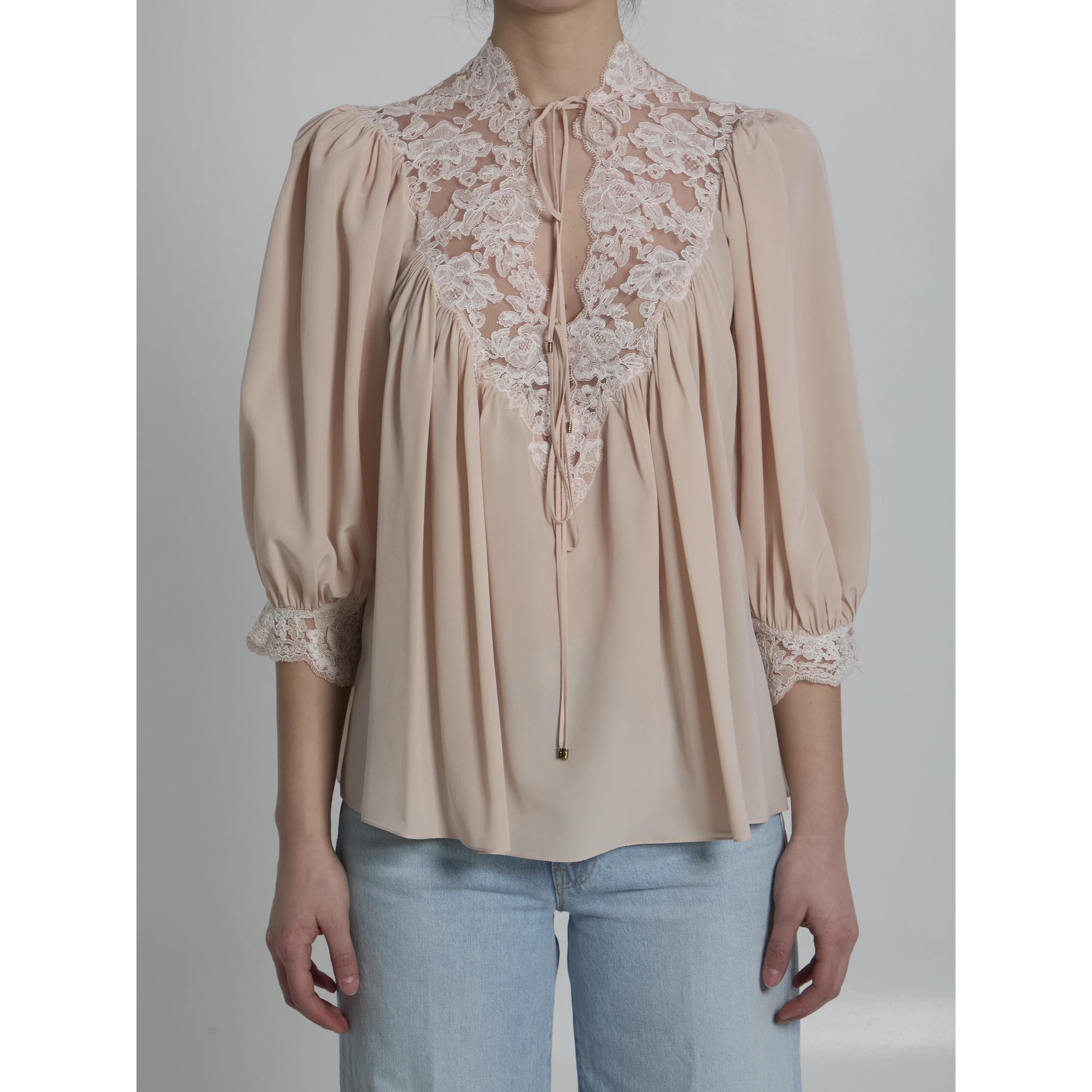 Silk blouse with lace details