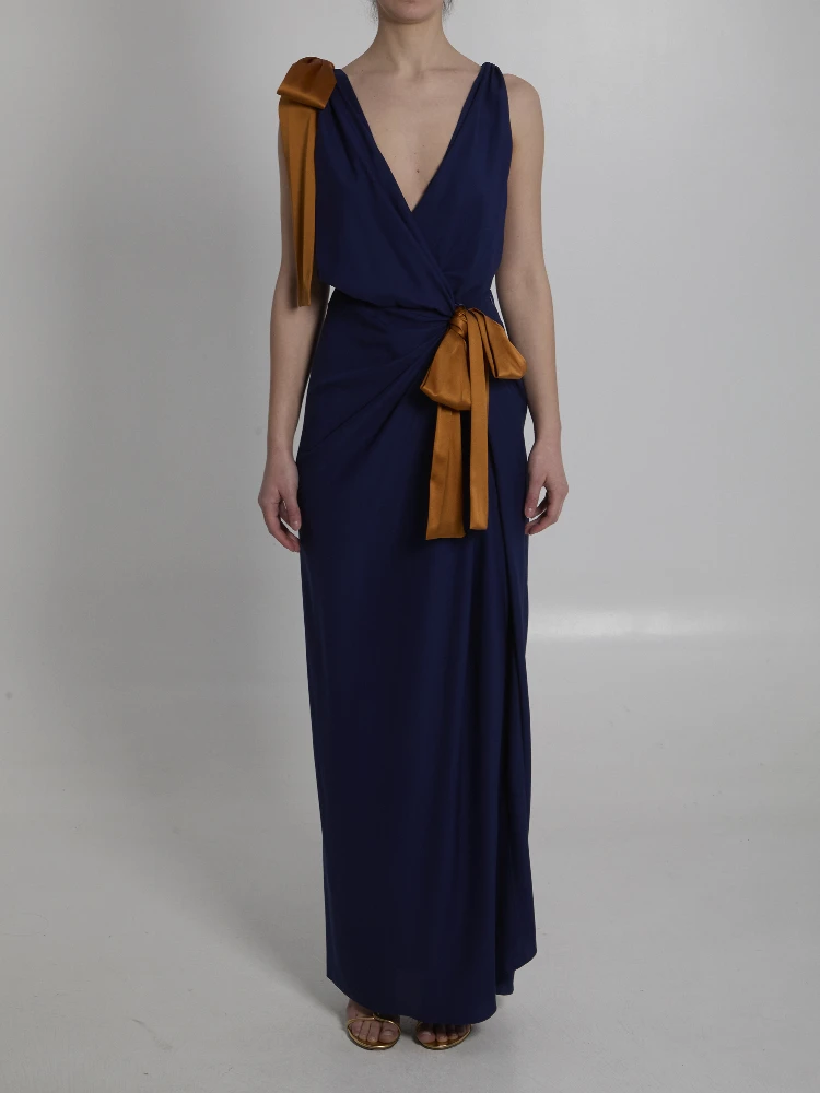 Maxi dress in double-face silk satin