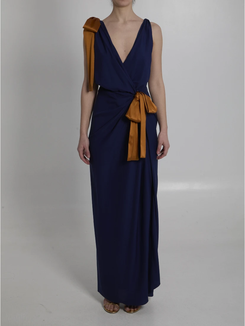Maxi dress in double-face silk satin