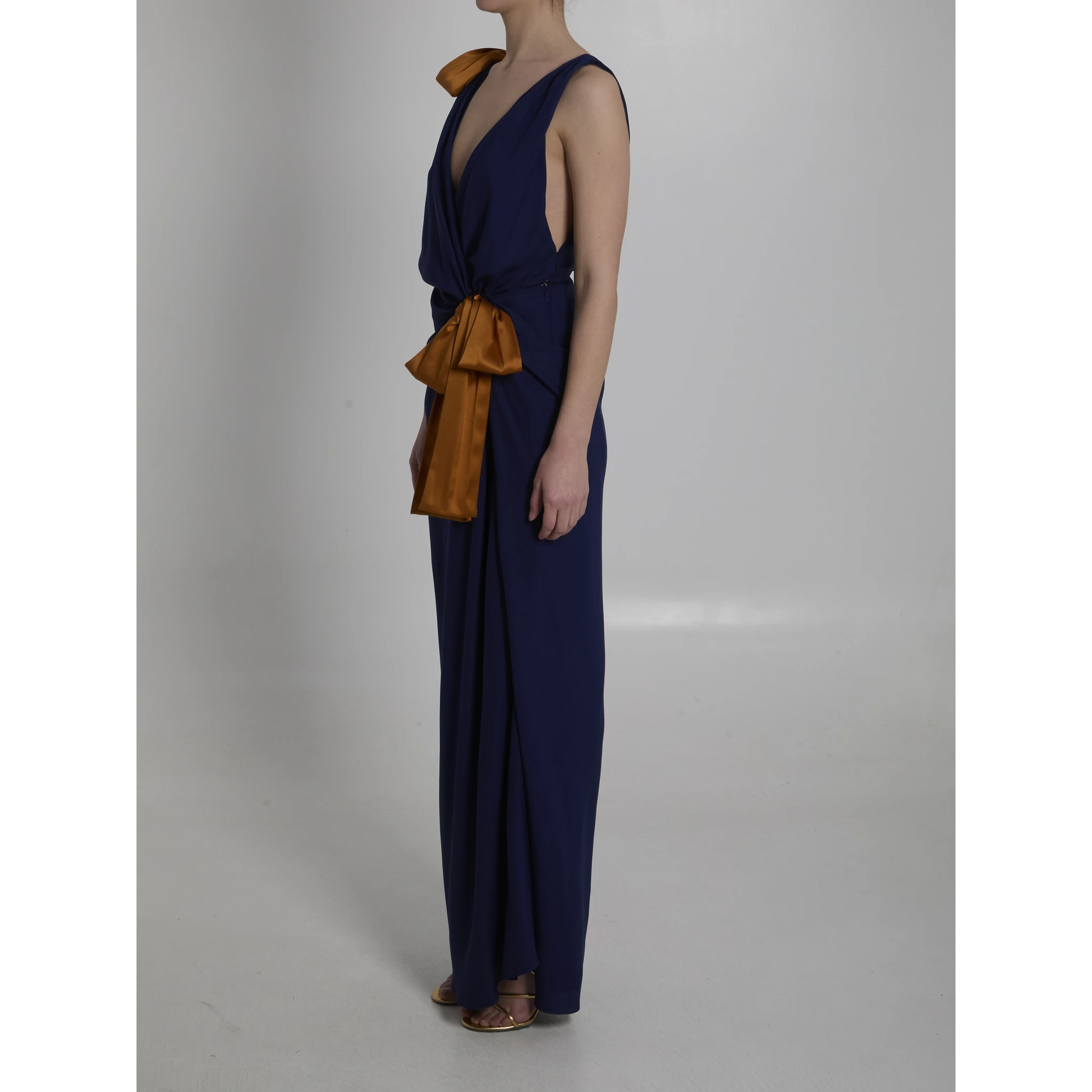 Maxi dress in double-face silk satin