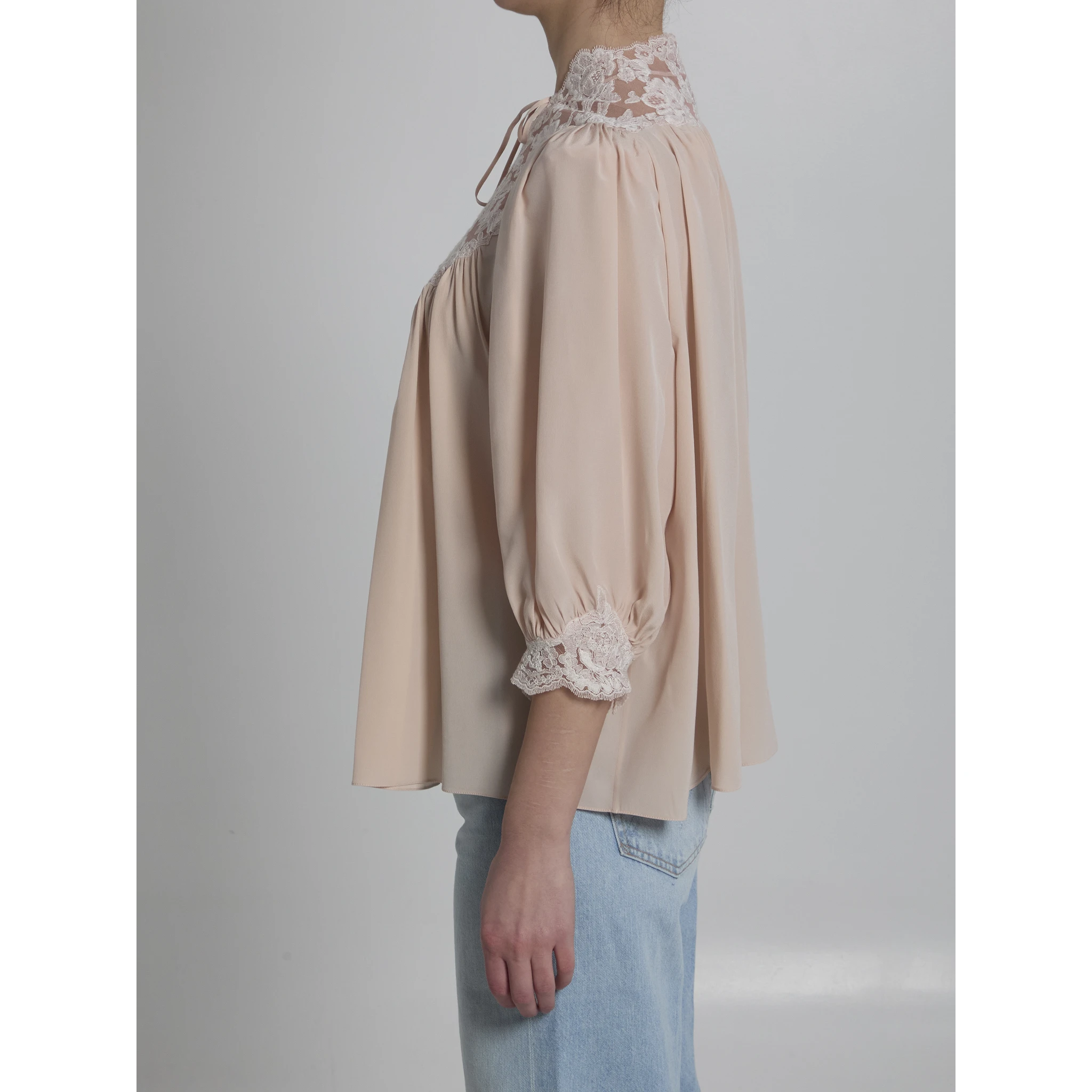 Silk blouse with lace details