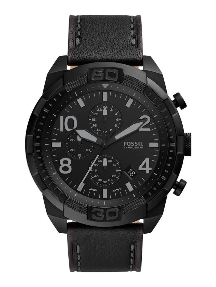 Black Leather Sport Watch