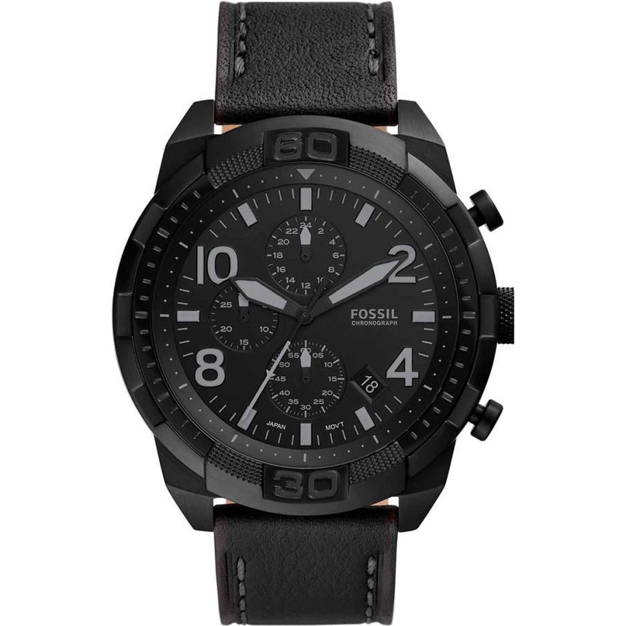 Black Leather Sport Watch