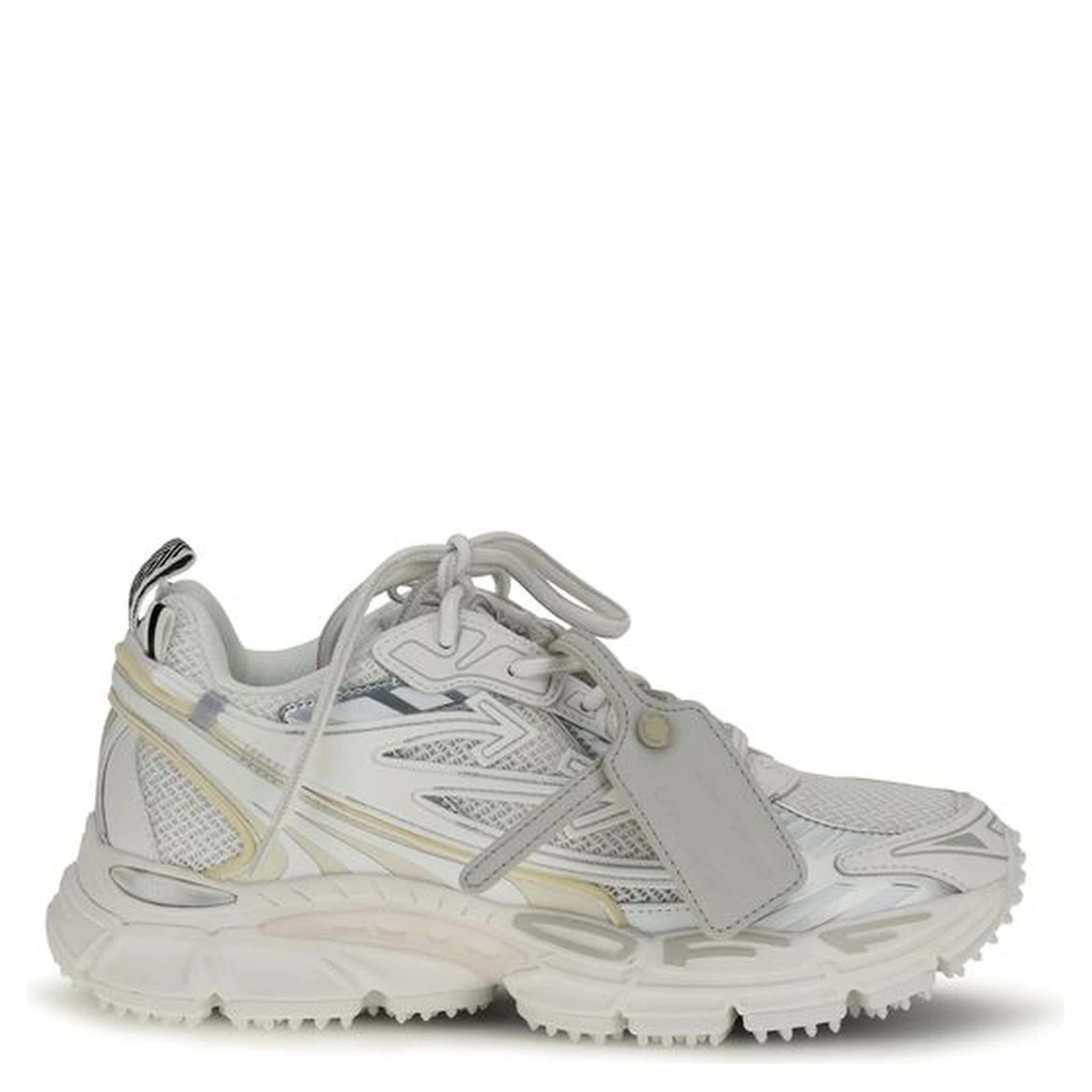 White Polyurethane Athletic Sneakers