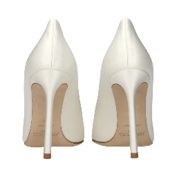 Beige Satin Platform Pumps
