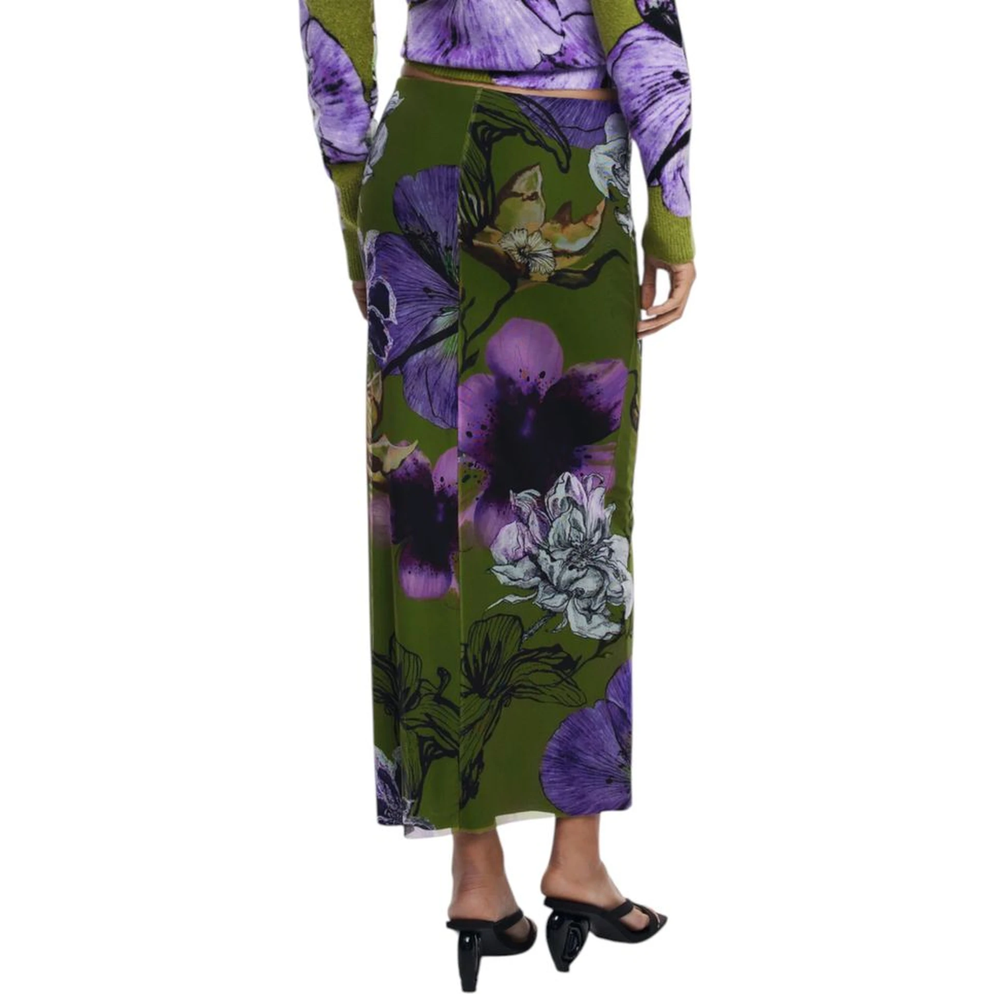 Bicolor Polyester Long Skirt