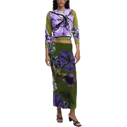 Bicolor Polyester Long Skirt