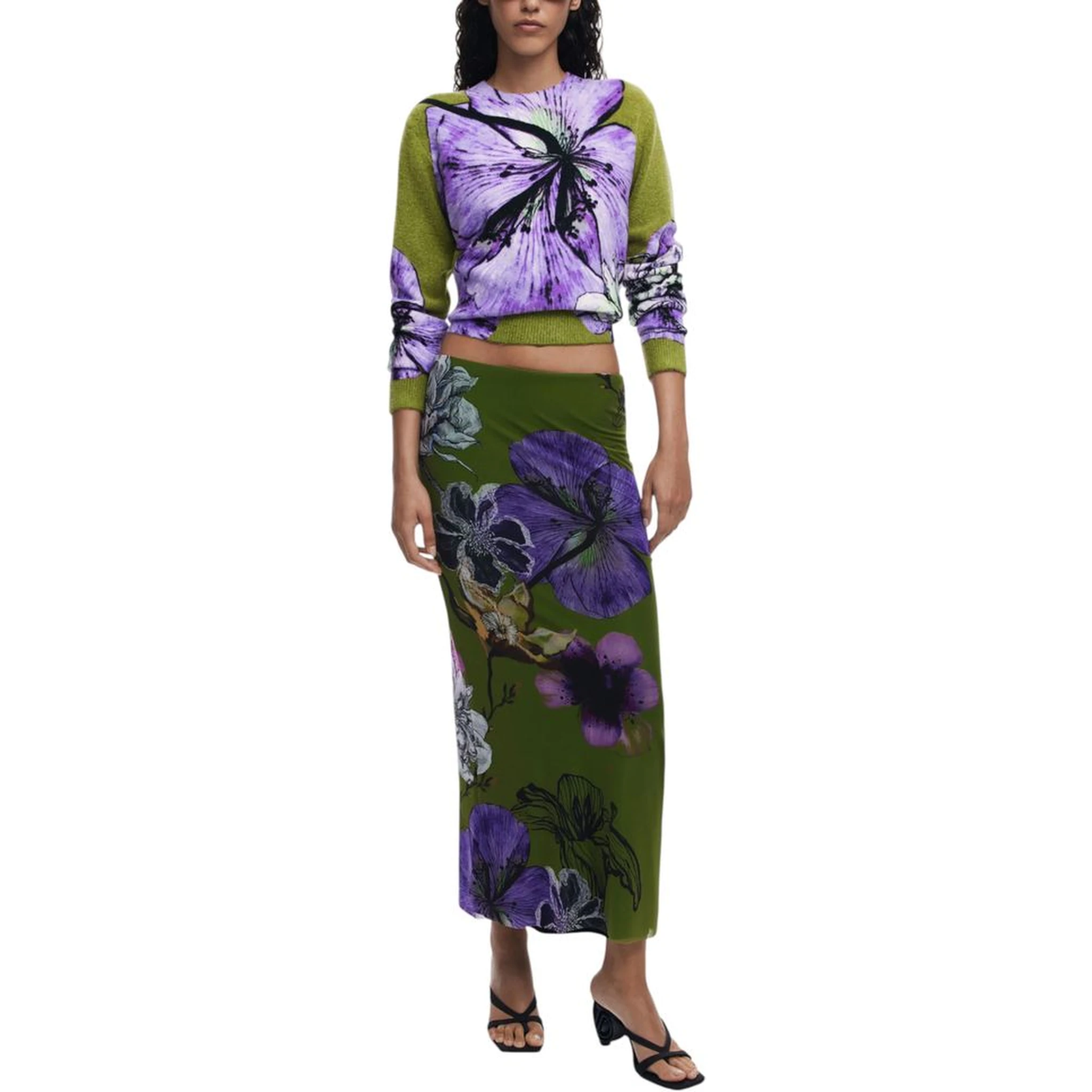 Bicolor Polyester Long Skirt