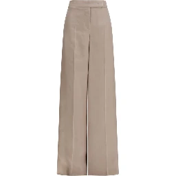 Beige Silk Casual Pants
