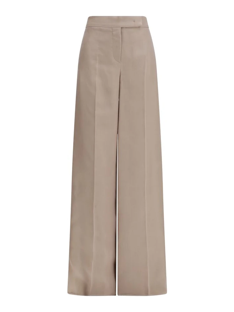 Beige Silk Casual Pants