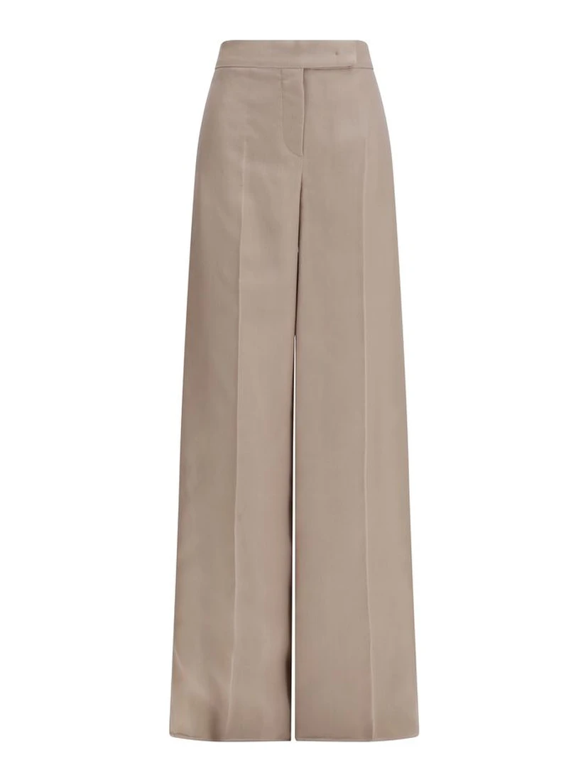 Beige Silk Casual Pants