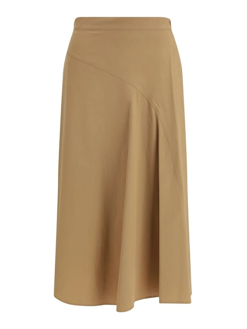 Beige Cotton Midi Skirt