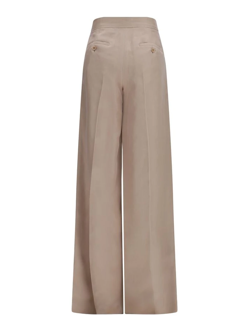 Beige Silk Casual Pants
