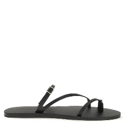 Black Calf Leather Bos Taurus Flat Sandals