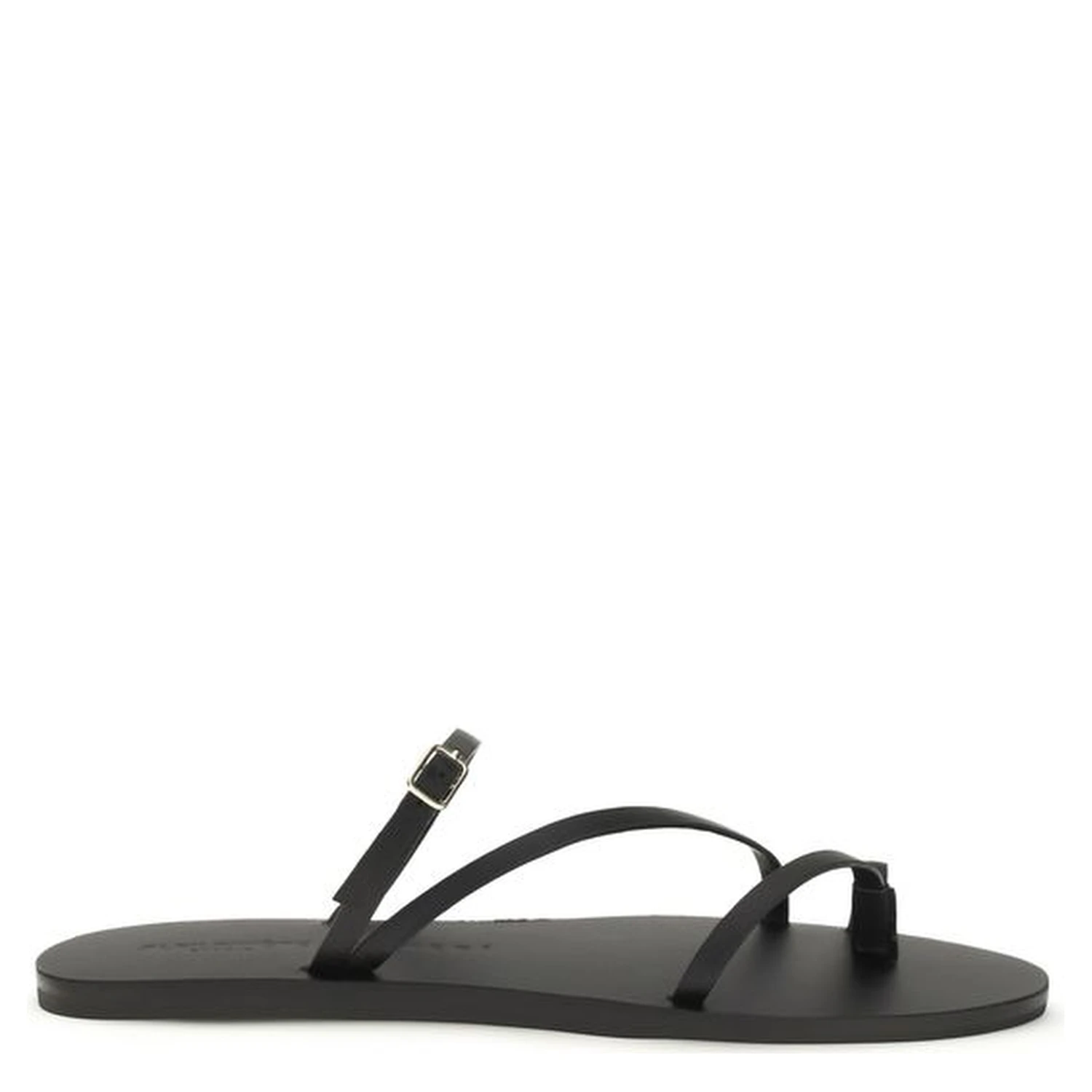Black Calf Leather Bos Taurus Flat Sandals