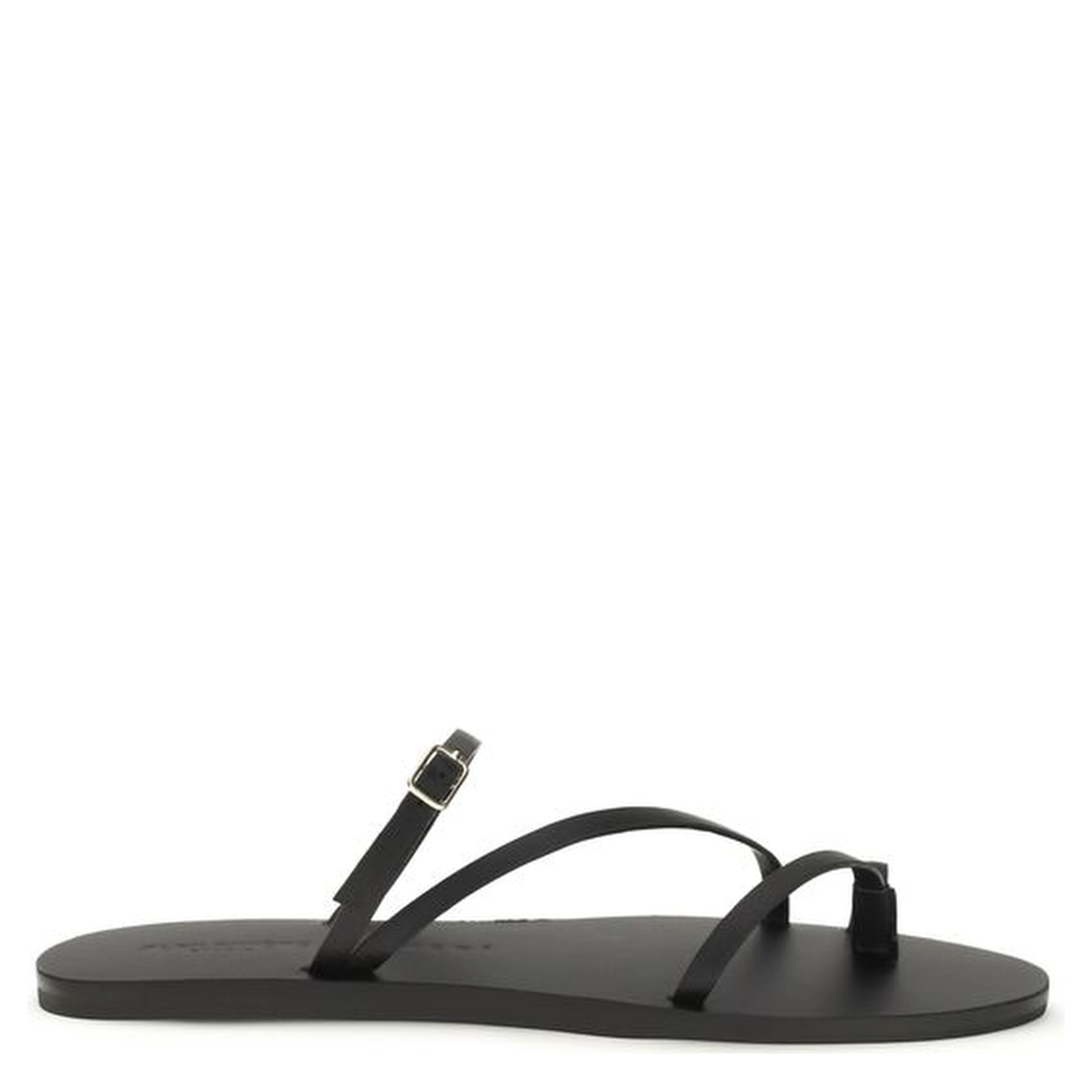 Black Calf Leather Bos Taurus Flat Sandals