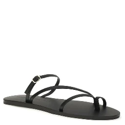 Black Calf Leather Bos Taurus Flat Sandals