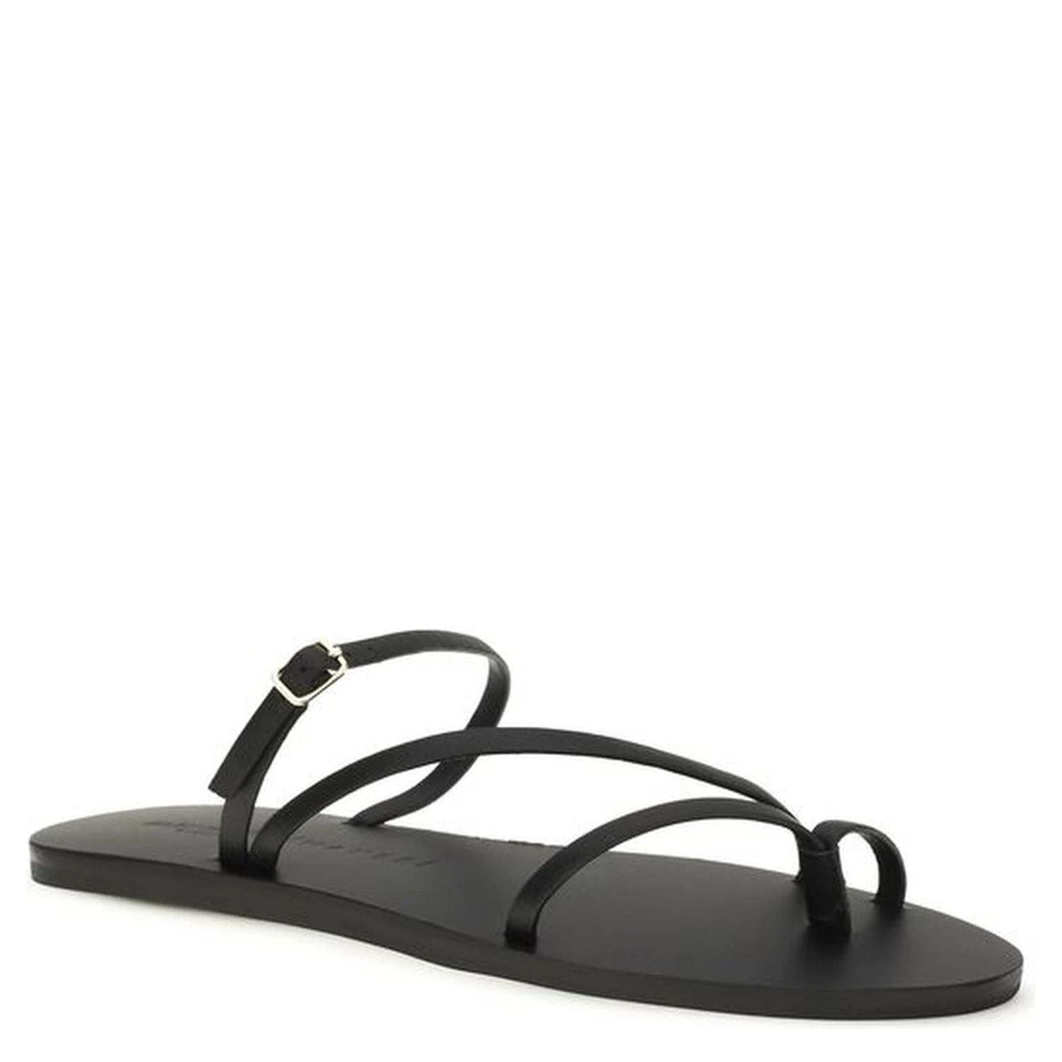 Black Calf Leather Bos Taurus Flat Sandals