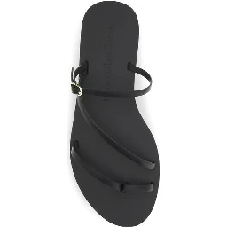 Black Calf Leather Bos Taurus Flat Sandals