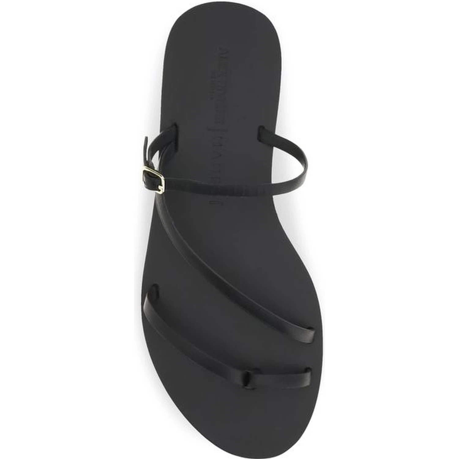 Black Calf Leather Bos Taurus Flat Sandals