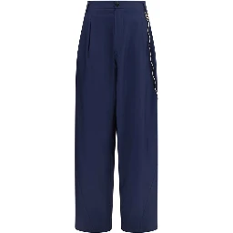 Blue Cotton Casual Pants
