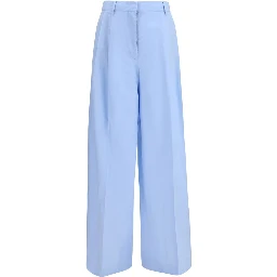 Blue Cotton Casual Pants