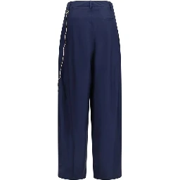 Blue Cotton Casual Pants