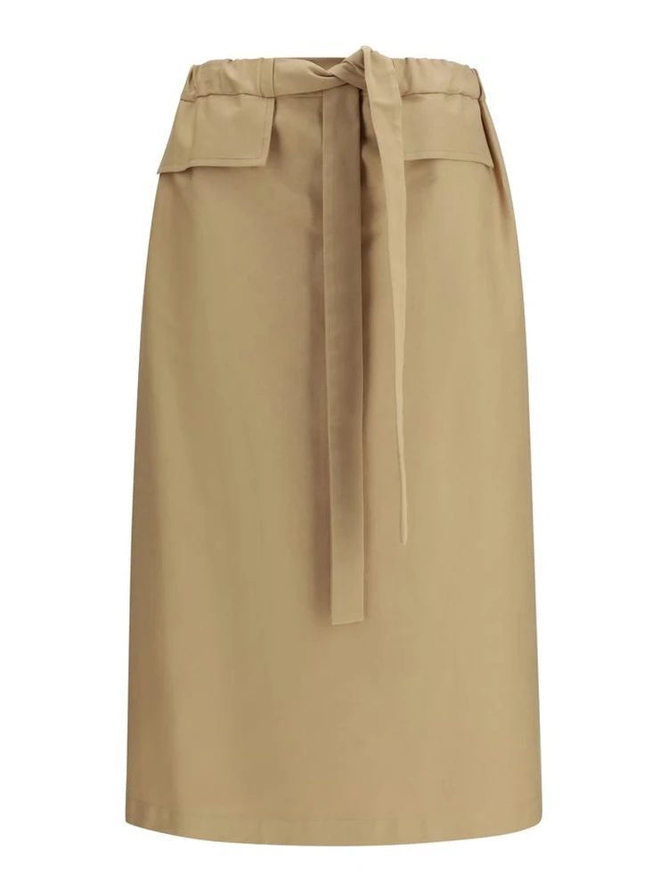 Beige Cotton Midi Skirt