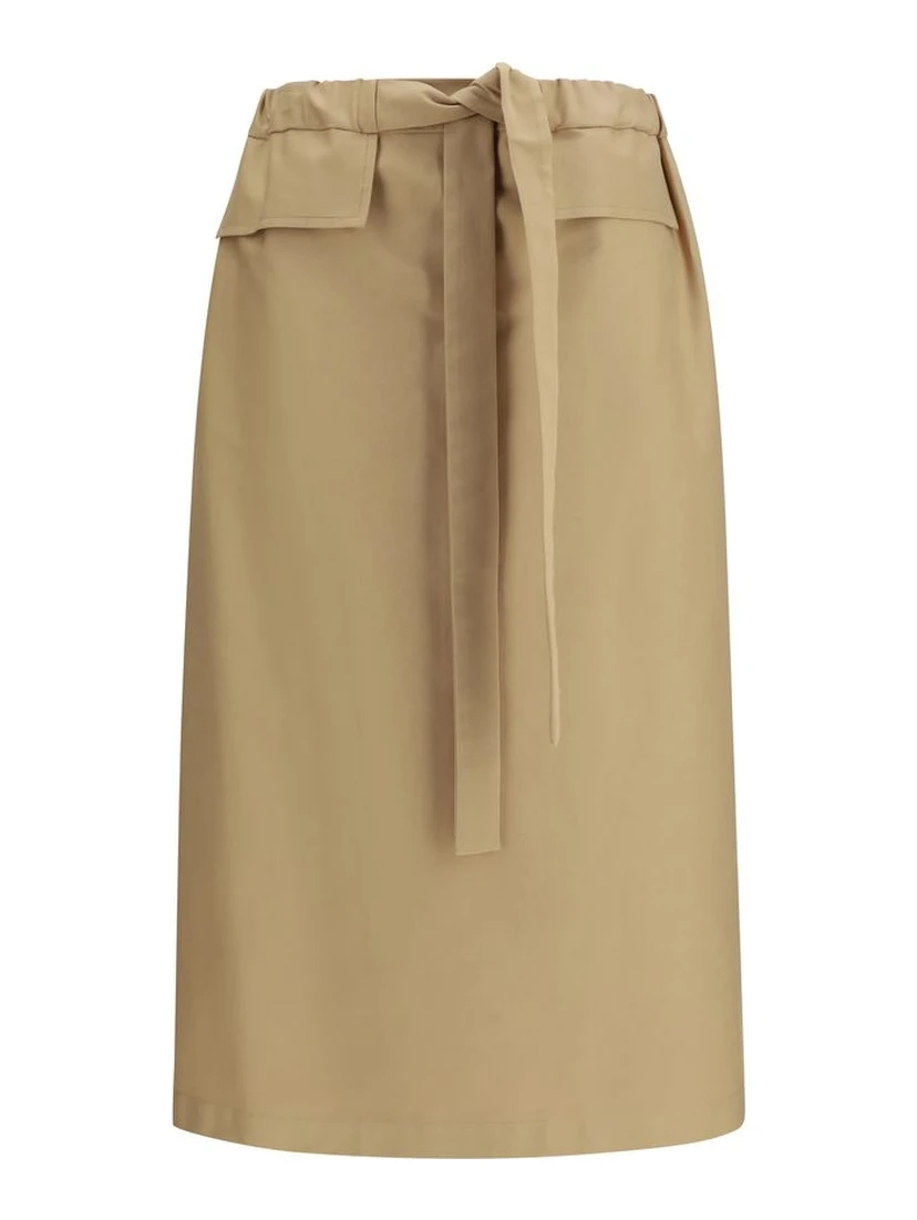 Beige Cotton Midi Skirt