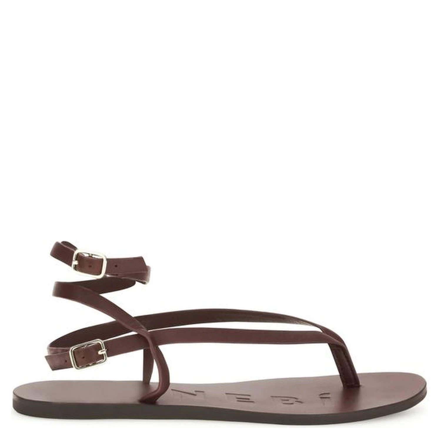 Brown Calf Leather Bos Taurus Flat Sandals