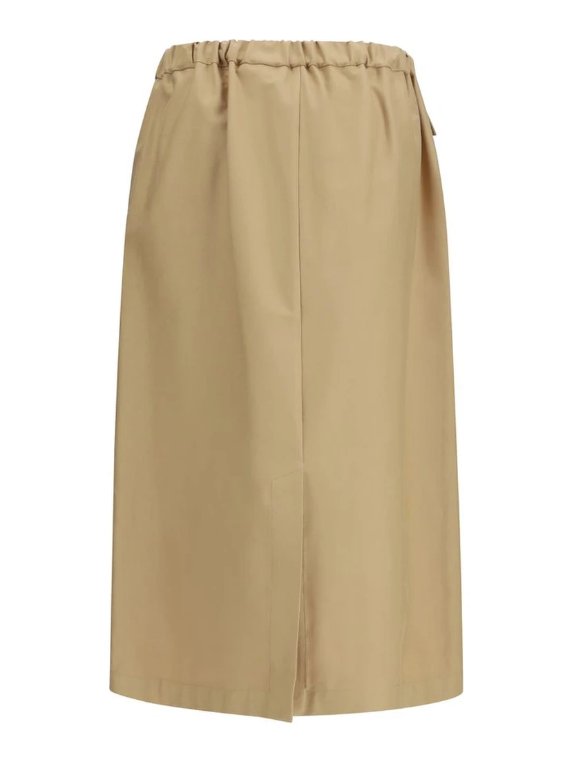 Beige Cotton Midi Skirt