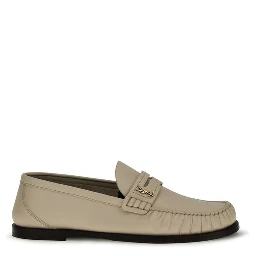 Beige Calf Leather Bos Taurus Slip-On Loafers