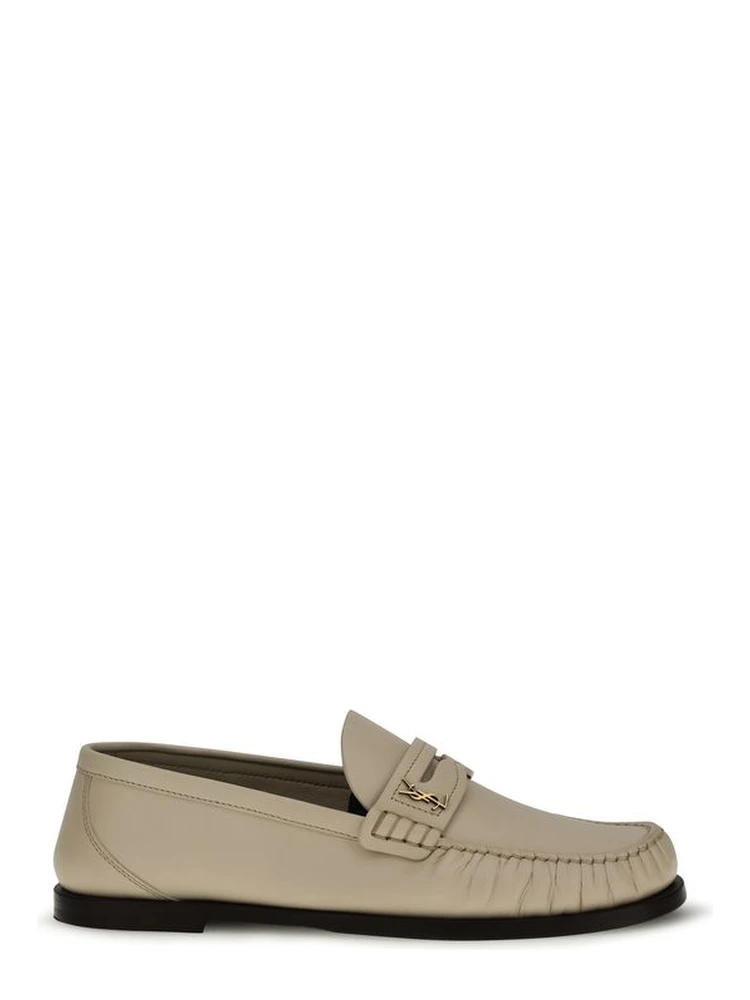 Beige Calf Leather Bos Taurus Slip-On Loafers