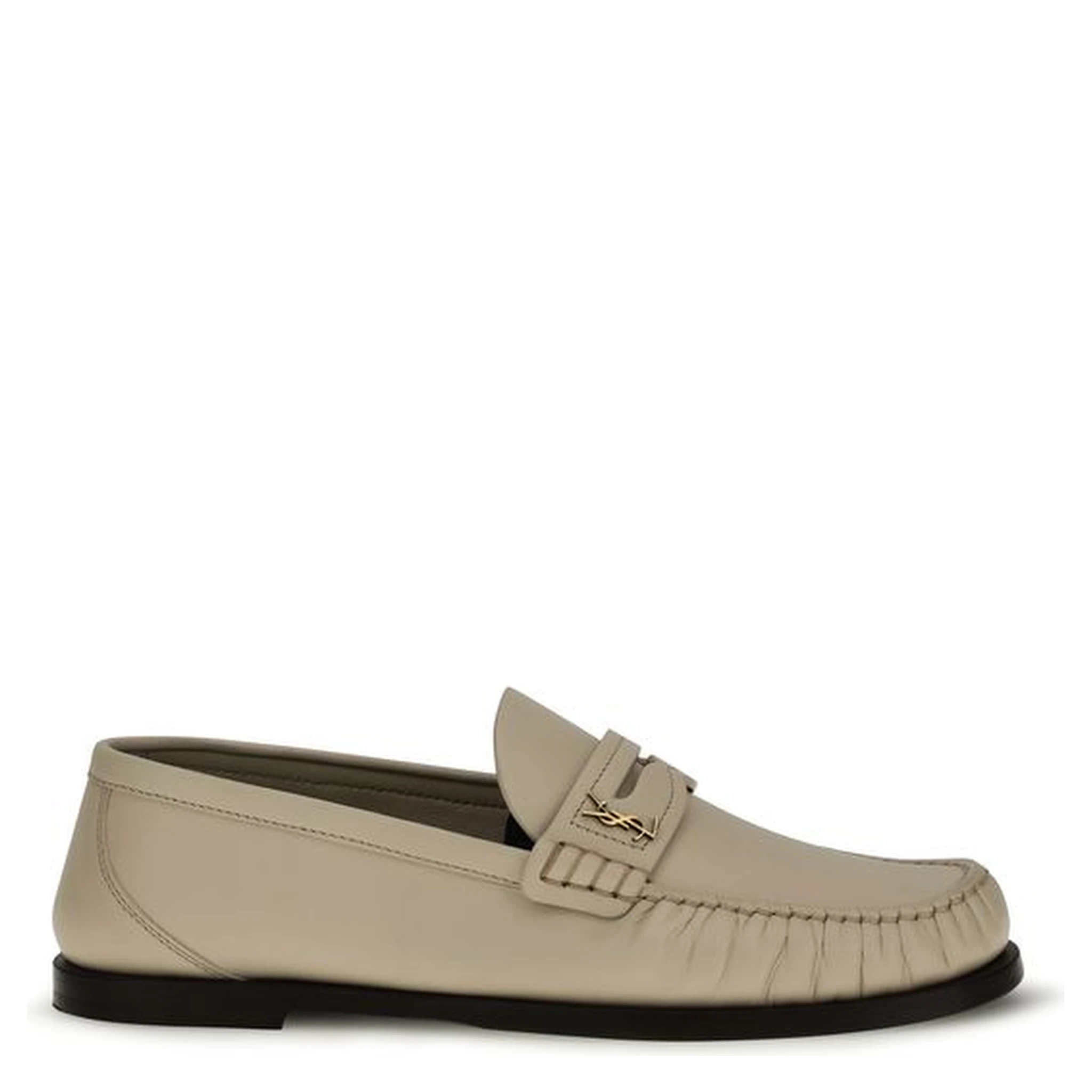 Beige Calf Leather Bos Taurus Slip-On Loafers
