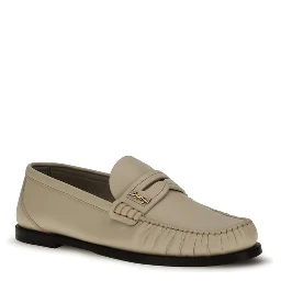 Beige Calf Leather Bos Taurus Slip-On Loafers