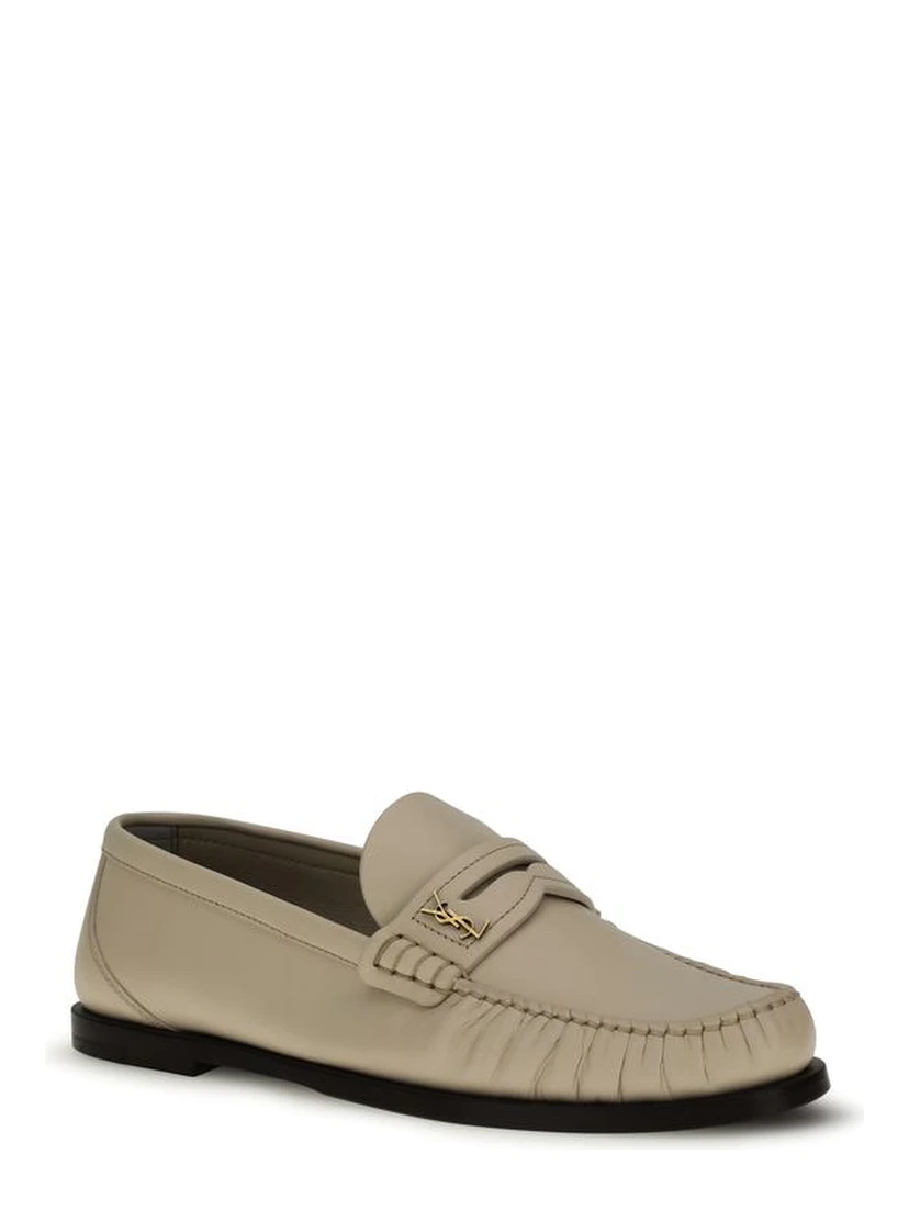 Beige Calf Leather Bos Taurus Slip-On Loafers