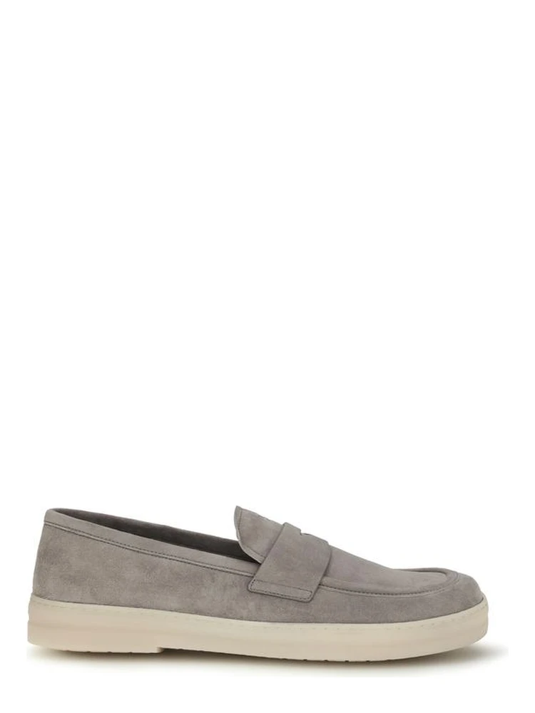 Gray Calf Leather Bos Taurus Slip-On Loafers