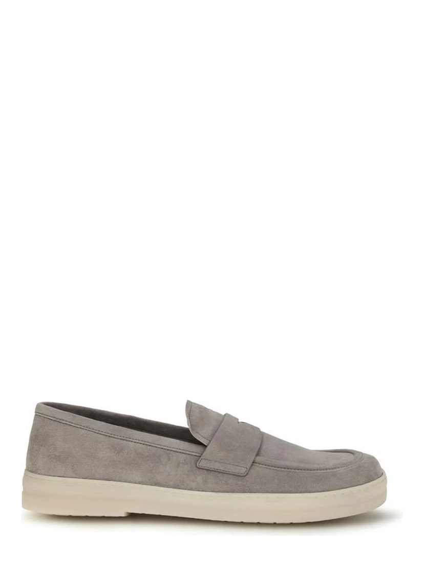 Gray Calf Leather Bos Taurus Slip-On Loafers